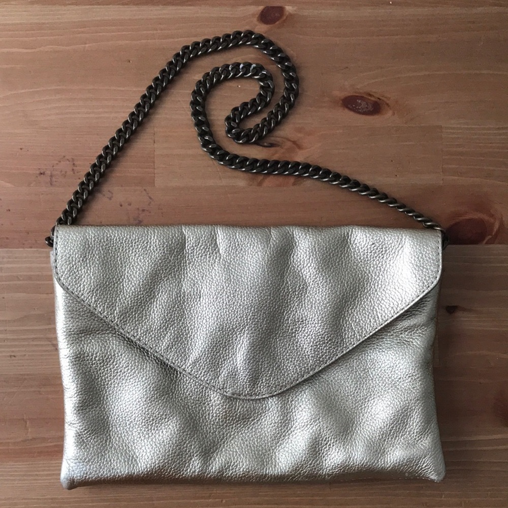 J Crew gold leather envelope Purse chain strap